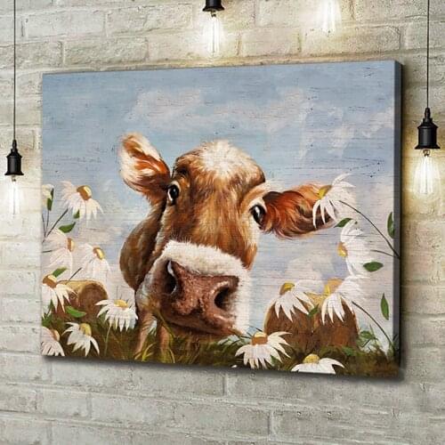 Rustic Wall Decor Canvas Wall Art Cattle Picture Prints for Bathroom Bedroom Wall Decoration Animal Country Farmhouse Pictures