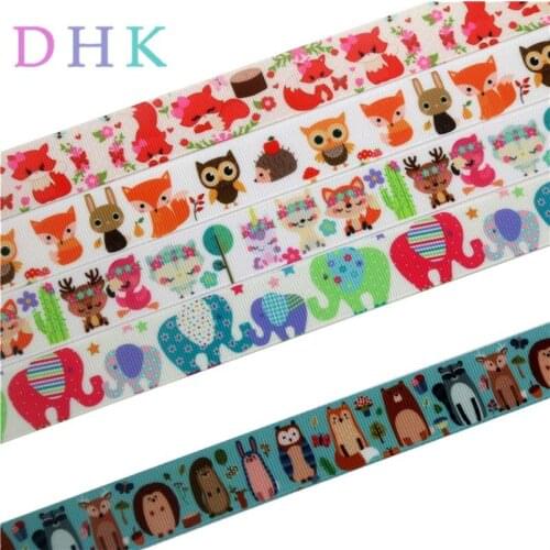 DHK 7/8'' 5yards animals fox elephant printed grosgrain Ribbon Accessory hairbow headwear decoration Wholesale OEM C1623