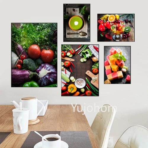 Vegetable and Fruits Food Kitchen Poster Wall Art Canvas Print Fruit Dessert Painting Decorative Picture Dining Room Decoration