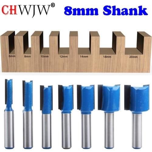 CHWJW 1PC 8mm Shank Slotted Straight Woodworking Router Bit Wood Cutter Diameter Carpenter Milling Cutter Woodworking Tool