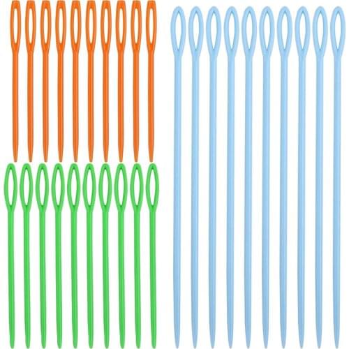 LMDZ 30Pcs Colorful Large Eye Plastic Sewing Needles Different Sizes Yarn Needles Safety Lacing Learning Needles for DIY