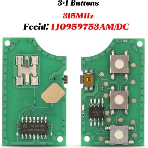 Jingyuqin 3 Plus1 Button Remote Car Key Circuit Board For vw Volkswagen Golf 2009 Fcc: 1J0959753AM/DC 315MHz Replacement