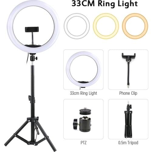 33cm Photography LED Selfie Ring Light With 2M Tripod Stand Phone Holder Dimmable USB Ring Lamp For Youtube Tiktok VK Live Video