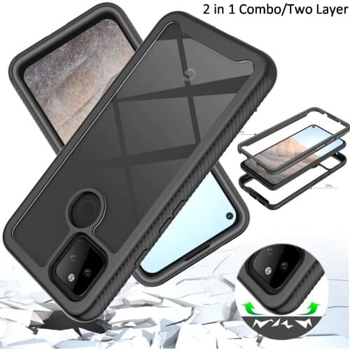 Combo Drop resistance Rugged Case For Google Pixel 5a Defender Armor Shield Anti-Skid Crystal Clear Cover