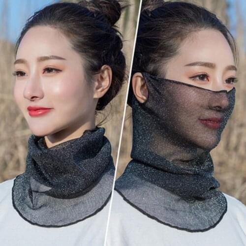 Korean Ruffle Elastic Neck Guard Sunscreen Headscarf Womens Covering Face Cycling Silk Scarf Gold Wire Hanging Ears Bibs P52