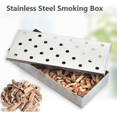 Stainless Steel Smoking Box Fruit Wood Box Bacon Box Outdoor BBQ Barbecue Spice Box Outdoor Kitchen Cooking Tool BBQ Accessories