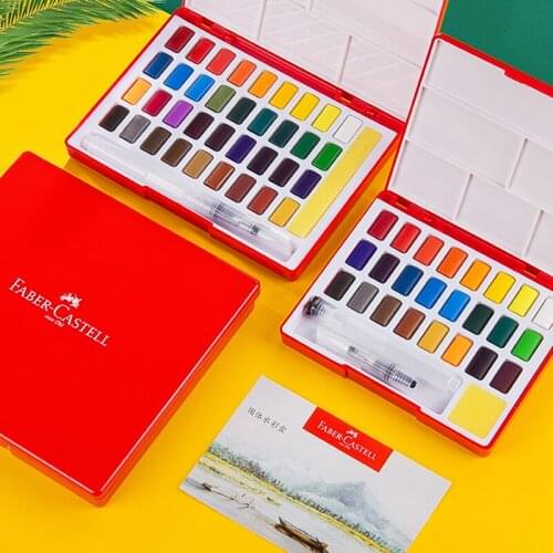 FABER CASTELL Solid Watercolor Paint 24/36/48 Colors Removable Watercolor Pigment for Beginners Drawing Watercolor Art Supplies