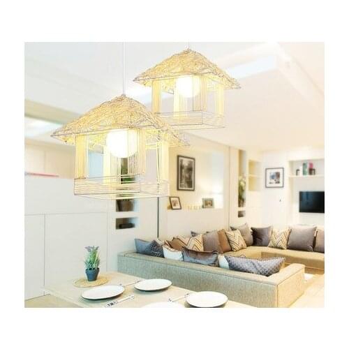 American style individuality art rattan balcony dining room Cafe bedroom study room small Chandelier