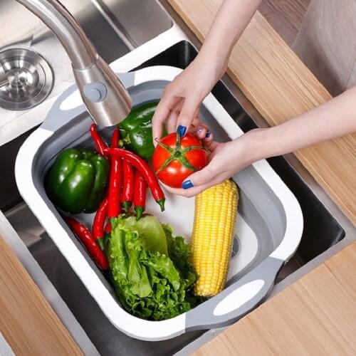 Multifunctional Folding Washing Basket Collapsible Cutting Board Fruit/Vegetables Washing Sink Cutting Mat Kitchen Organizer