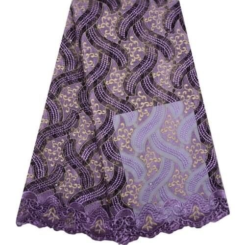 2018 Latest Purple French Nigerian Laces Fabrics High Quality Tulle African Laces Fabric Wedding African French Tulle Lace 1251
