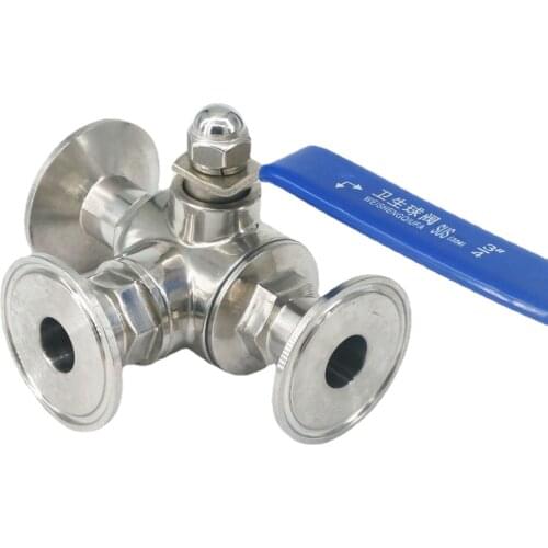 Fit 19mm 3/4" Pipe OD x 1.5" Tri Clamp Tee 3 Ways T/L Port Ball Valve SUS 304 Stainless Steel Sanitary Manual Handle Homebrew