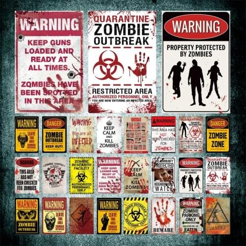 Warning Zombie Outbreak Metal Sign Tin Sign Plaque Metal Bloody Creepy Vintage Wall Decor Metal Signs Tin Signs Be Careful