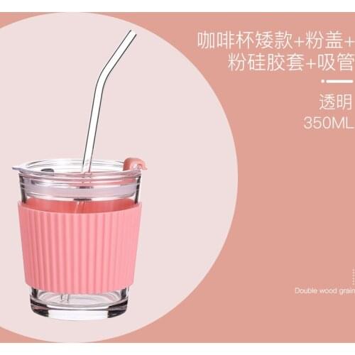 Simple Portable Straw Glass Bottle Coffee Cup with Lid Lovely Cute Milk Cartoon Shake Water Cup Kawaii Drinkware Environmentally