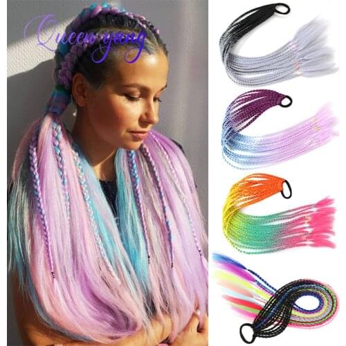 QUEENYANG Synthetic Colorful Braid Braid Ponytail Braided Wig Braid Elastic Hair Band Braided Hair Band Rubber Band Ponytail
