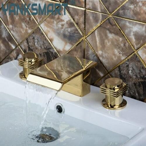 Deck Mounted New Golden Waterfall Tub Filler Bathroom Bathtub Faucets K1Z Shower Sink Brass Faucet,Mixers &Taps