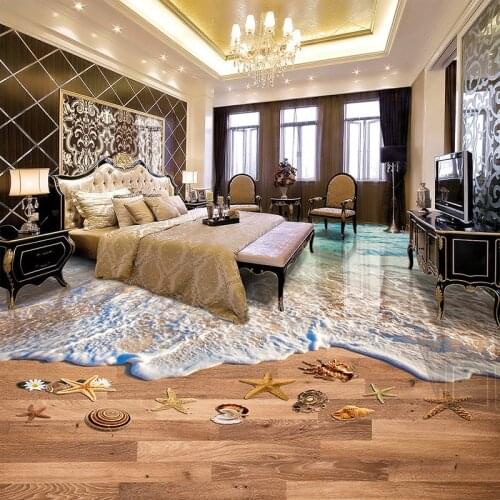 Custom Modern Simple Beach Wood Board 3D Floor Tiles Mural Wallpaper PVC Vinyl Waterproof Self-Adhesive 3D Flooring Wall Papers