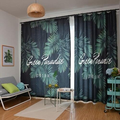 Modern Simple Green Plant Leaves Print Curtains Shade Thermal Insulated Living Room Bedroom Blackout