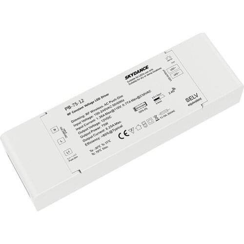 LED Driver Dimmable 12V 24V 75W Wireless RF Remote Controller AC Push Dim Constant Voltage Single Strip Dimming Power Driver