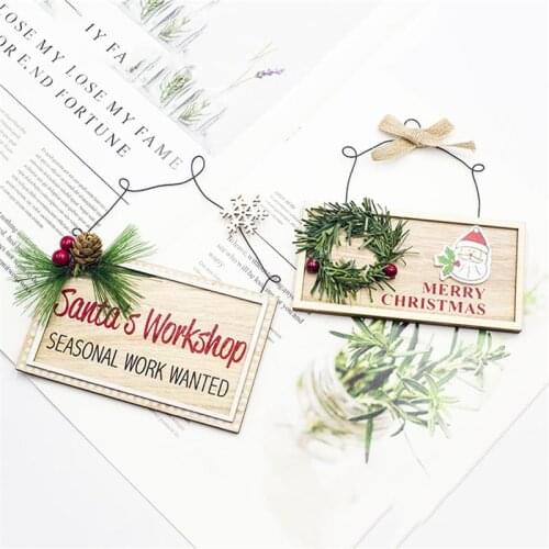 New Year DIY Christmas decoration Wooden square Coloured drawing Christmas house pendant Xmas pine cone wreath ornament FZ270