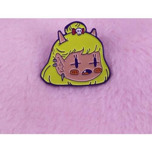 Girl Dolly the demon lapel pin hipster chick cute adventures companion Japan anime decor