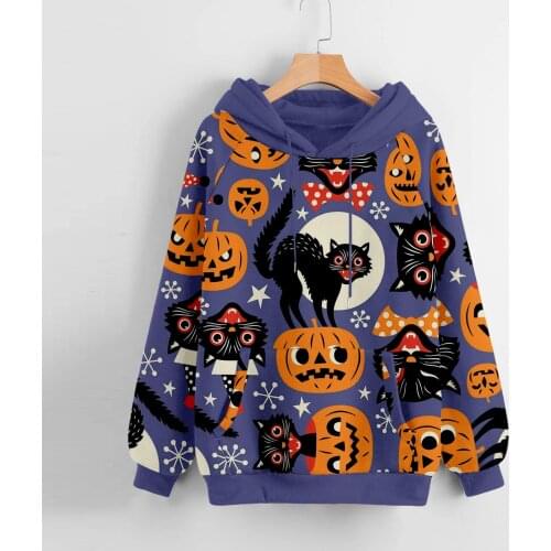 2021 Ltest Arrival Sportswear Autumn Winter New Halloween Womens Pumpkin Print Long-Sleeved Hooded Loose Hoodie Clothes Female