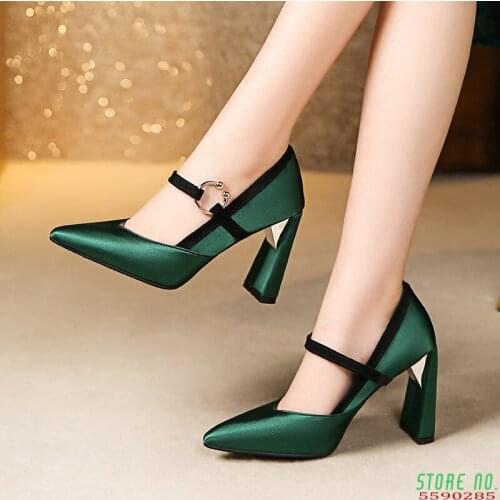 Fashion New Summer 2019 Ladies Shoes with Heels Yellow Red Green Black Party Club Date Office Women Pumps Large Sizes