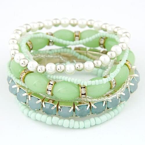 LEMOER Bohemian Style Candy Color Multilayer Beads Bracelet Bangles Rhinestone Strand Beaded pulseras mujer wrist band Set Women