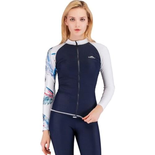Long Sleeves Rash Guard Women Surf Swimwear Split Swimsuit Surfing Clothing High Neck zipper Snorkeling Tops dive suit women