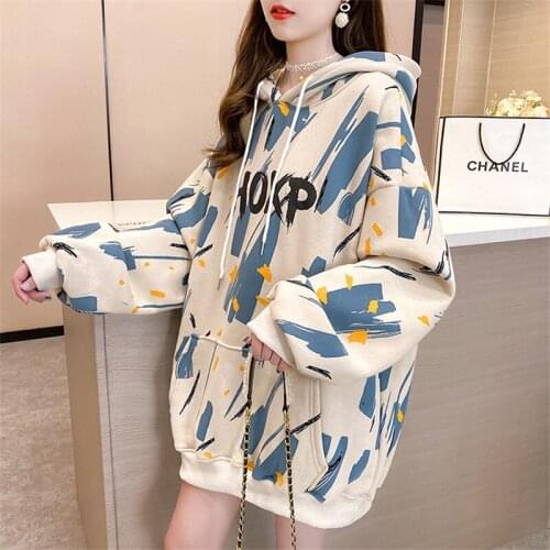 Korean Version Of The New Fall/Winter Plus Size Sweater Women Loose Hooded Plus Velvet Thick Letter Printing Commuter Fashion