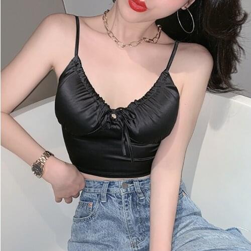 Ropa Mujer Cropped Black Bow Ladies Tops Women 2020 Summer Sexy Halter Short Cami White Woman Clothes Crop Top Debardeur Femme