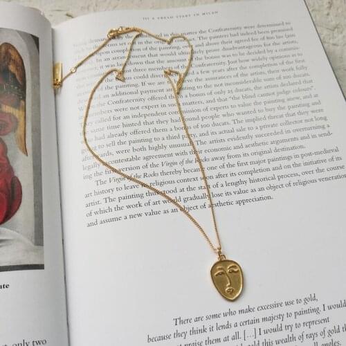 925 Sterling Sliver Abstract Face Pendant Necklace Gold Color Coin Chic Portrait Wild Face Choker Necklace Women Jewelry 2018