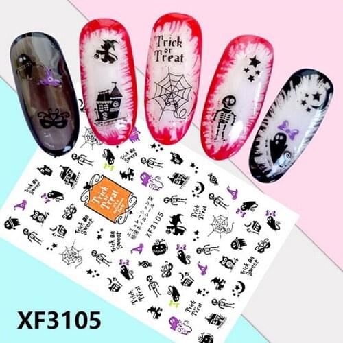 10PCS Halloween Cute Little Devil Cartoon Zombie Pattern Nail Sticker Pumpkin Head Skull Head Nail Slider Nail Art Decoration