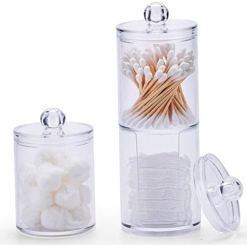 3Pcs Clear Cotton Ball and Swab Holder with Lid, Dispenser Storage Jars for Make Up Pads, Cosmetics, Bathroom
