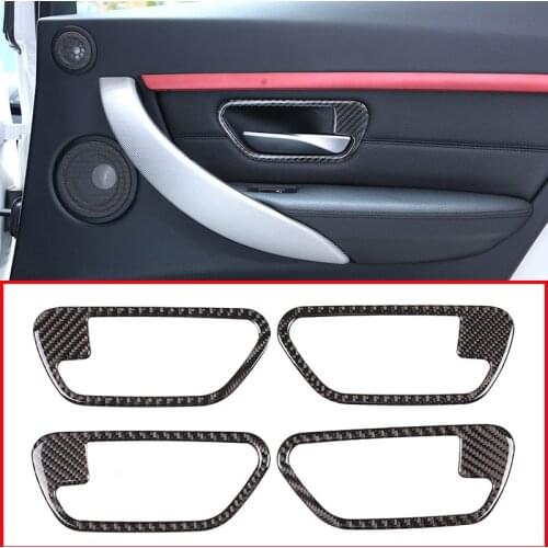 4pcs Real Carbon Fiber Car Interior Door Handle Frame Trim Stickers For BMW 3 4 Series F30 F35 2013-2019 Accessories