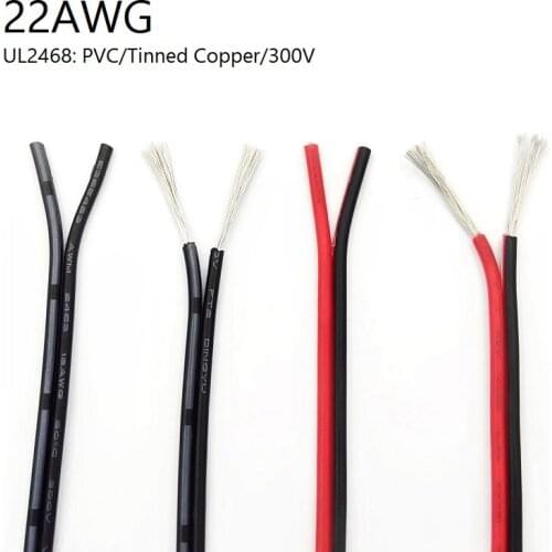 5M 2 Pin Electric Copper Wire 22AWG Lamp Lighting Cable PVC Insulated Double Cords Extend Connect Line White Black Red UL2468