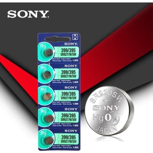 5pc Sony 100% Original 395 SR927SW 399 SR927W LR927 AG7 1.55V Watch Battery SR927SW 395 Button Coin Cell MADE IN JAPAN