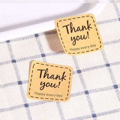 Free shipping 1200pcs Index square 35mm sticker universal thank you sticker kraft paper stickers