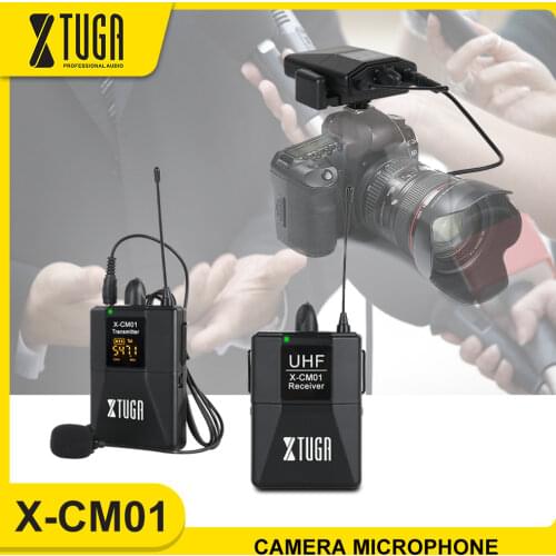 XTUGA X-CM01 UHF Wireless Lavalier Microphone, UHF Lapel Camera Mic System with 16 Selectable Channel Come with Two 3.5mm Cables