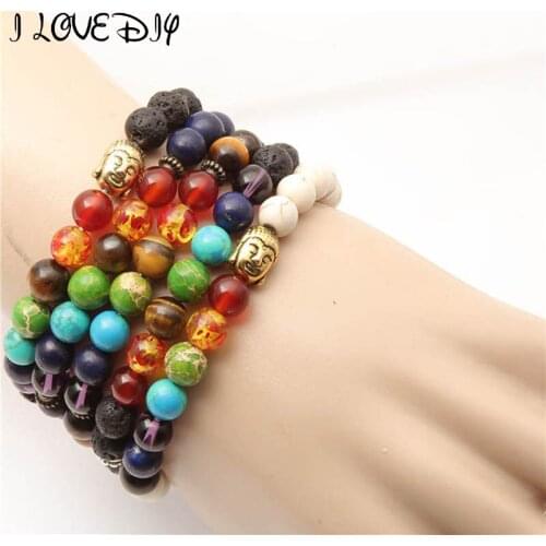 8mm Tibetan Silver P Buddha Lucky Bracelet Natural Color Stone Beads Bracelet Gift
