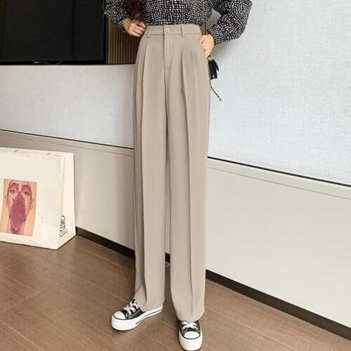 Seoulish Autumn Winter Formal Womens Long Pants 2021 New High Waist Solid Elegant Office Lady Workwear Wide Leg Trousers Female