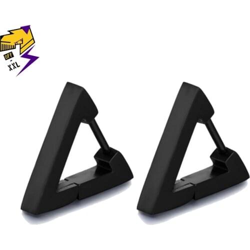 Punk Black Triangle Hoop Earring for Men Stainless Steel Ear Plug Cool Minimalist Geometric Earrings Female Fashion Jewelry