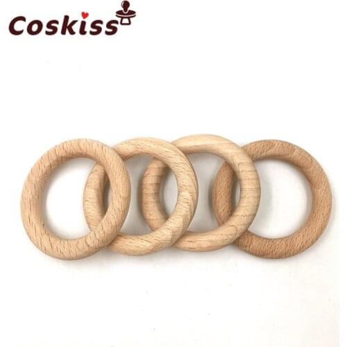 Beech Wooden Teething Rings BPA Free Food Grade Wooden Teethers 40mm DIY Accessories Rings Baby Teethers