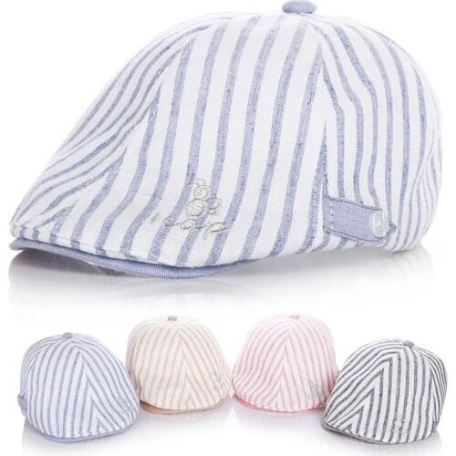 New British style Cotton and Linen Baby Hats Handsome Striped kids Cap Beret Baby Boy girls Accessories for 1-2 Years