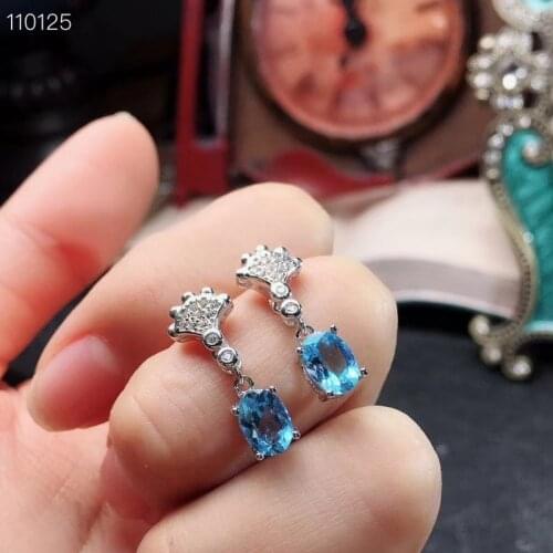 Elegant Fan umbrella natural blue topaz gem drop earrings Natural gemstone earrings 925 silver girl women party gift jewelry