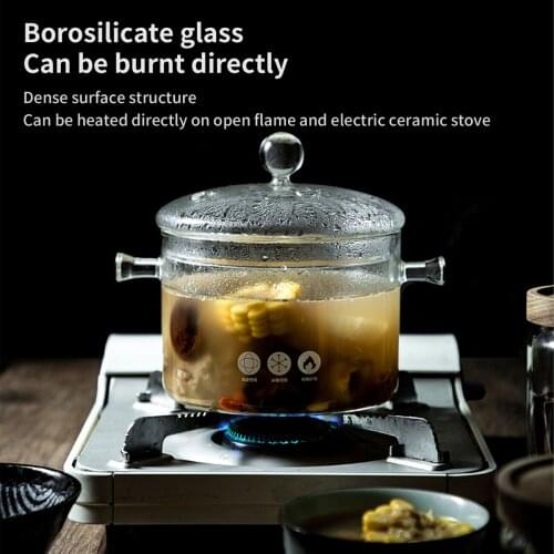 High Borosilicate Glass Cooking Pot with Handle Kitchen Nonstick Cookware Milk Soup Pot with Lid Salad Bowl Stand Hot