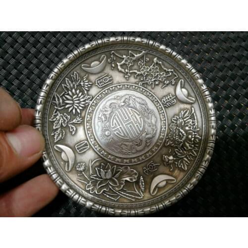 CHINEA FOLK old Carved Tibetan silver plate writing-brush washer ornaments A