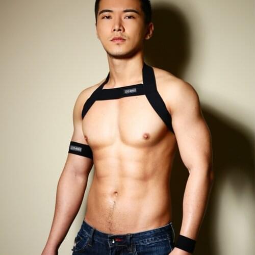 Man Sexy Elastic Shoulder Chest Strap Hot Mens Harness Body Bondage Chest Belt Lingerie Performance Costume With Arm Wrist Band