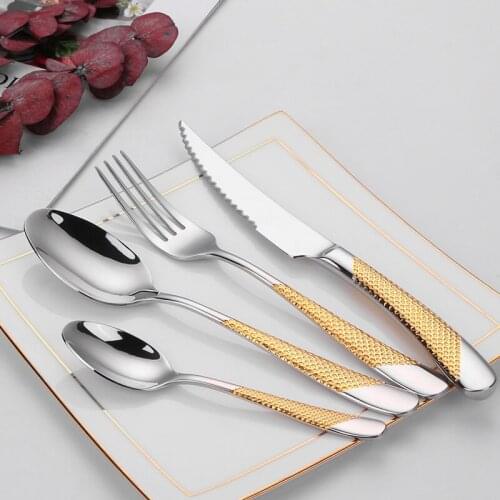 Western Cutlery Set Silverware Dinner Steak Knife Fork Spoon 304 Stainless Steel Flatware Set Mirror Polished Dishwasher Safe