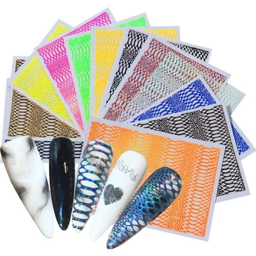 12pcs/lot Snake Skin Nail Stickers Laser Serpentine Adhesive 3D Nail Art Sticker Decals Holographic 3D Nail Art Decorations
