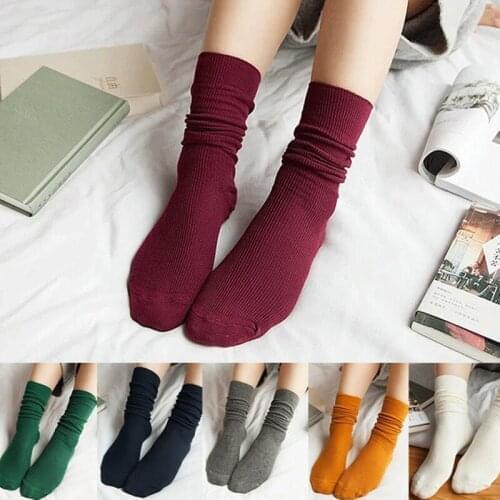 Womens Day autumn and winter cotton thin womens socks solid color retro son short boots socks long tube socks pile socks